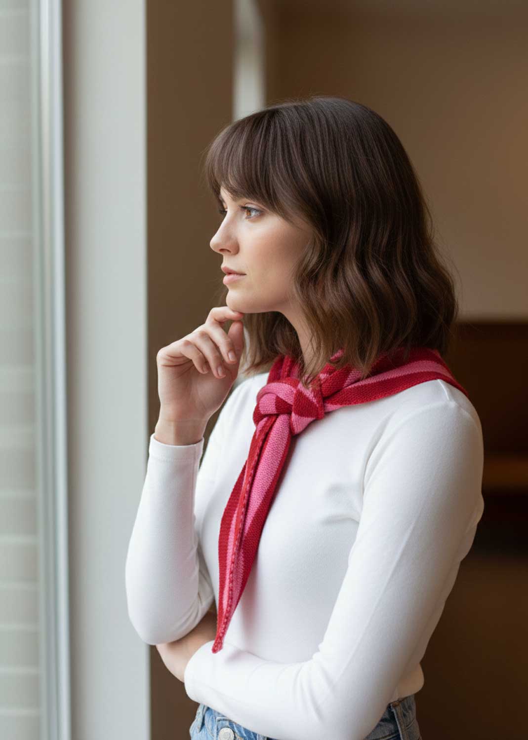 Manon Stripe Triangle Scarf Pink Red