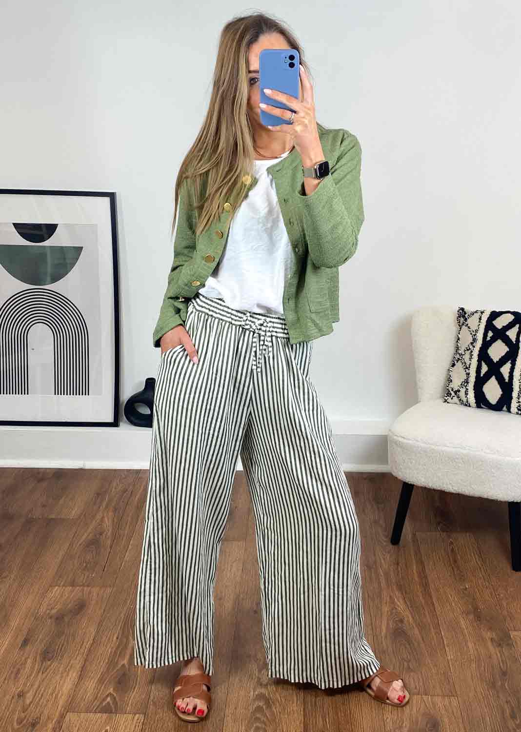 Stripe Linen Pants - Khaki 