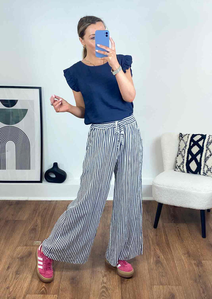 Stripe Linen Pants in Navy