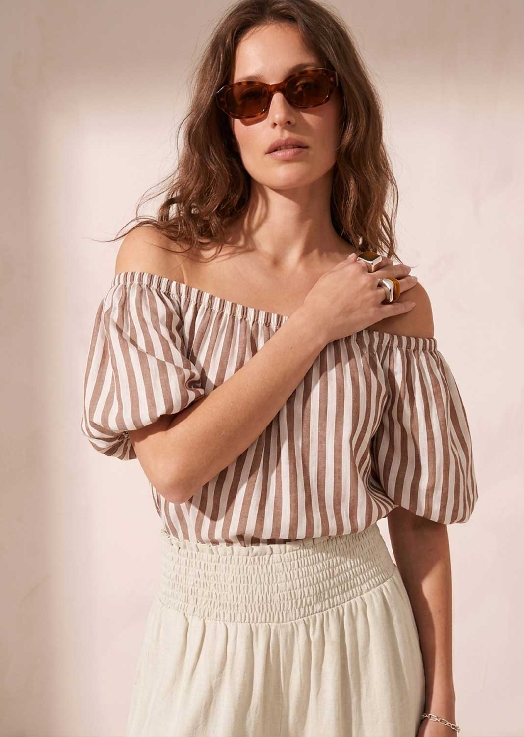 Brown Stripe Bardot Top