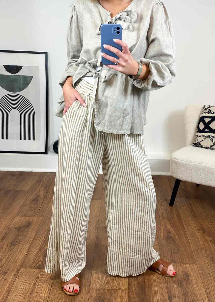 Stripe Linen Pants in Beige