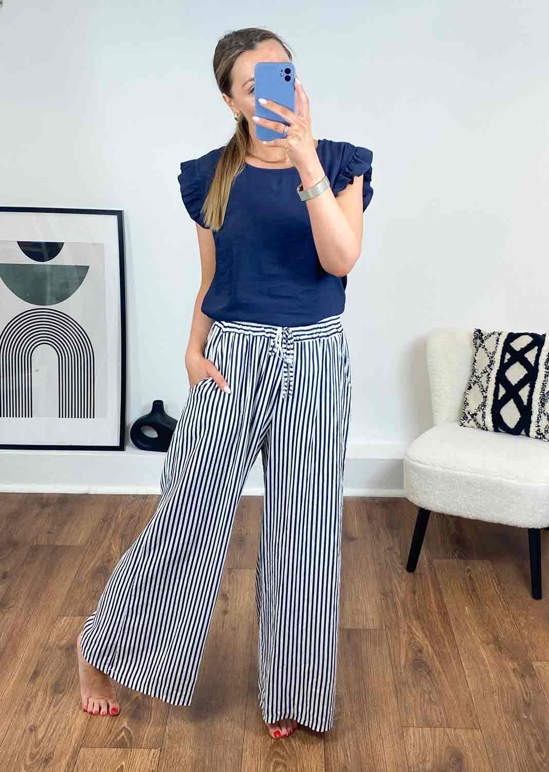 Stripe Linen Pants in Navy