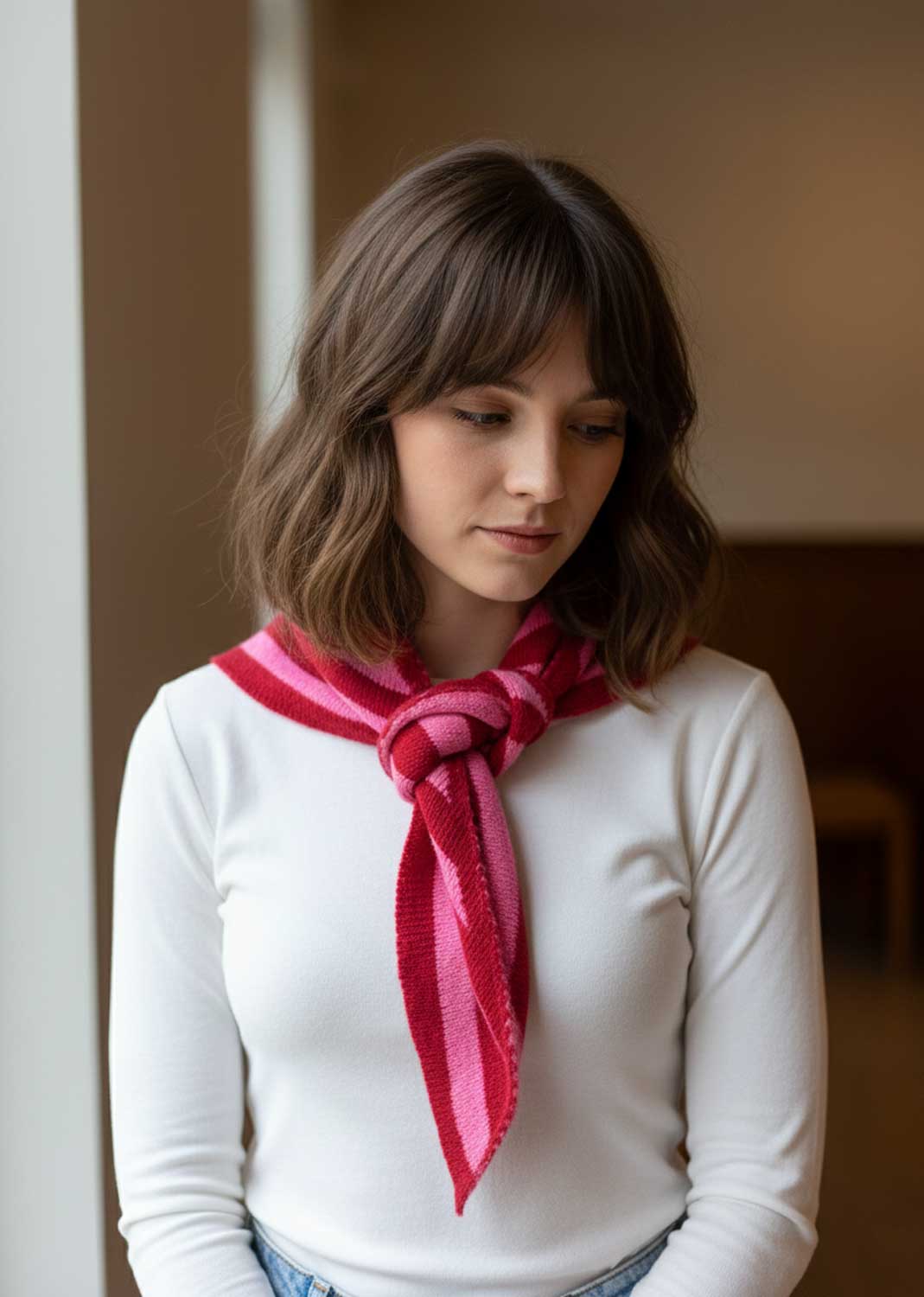Manon Stripe Triangle Scarf Pink Red