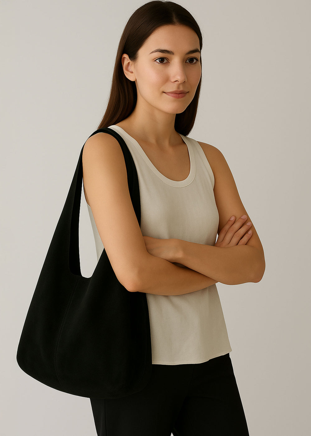 Nara Suede Slouchy Tote Bag in Dark Khaki