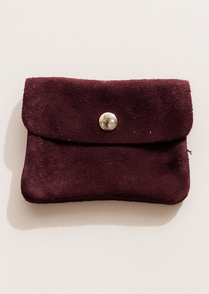Small Suede Leather Purse Burgundy