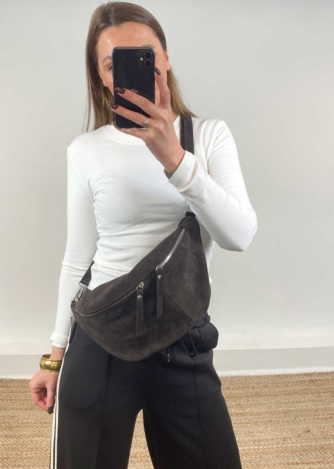 Suede Sling Bag Brown