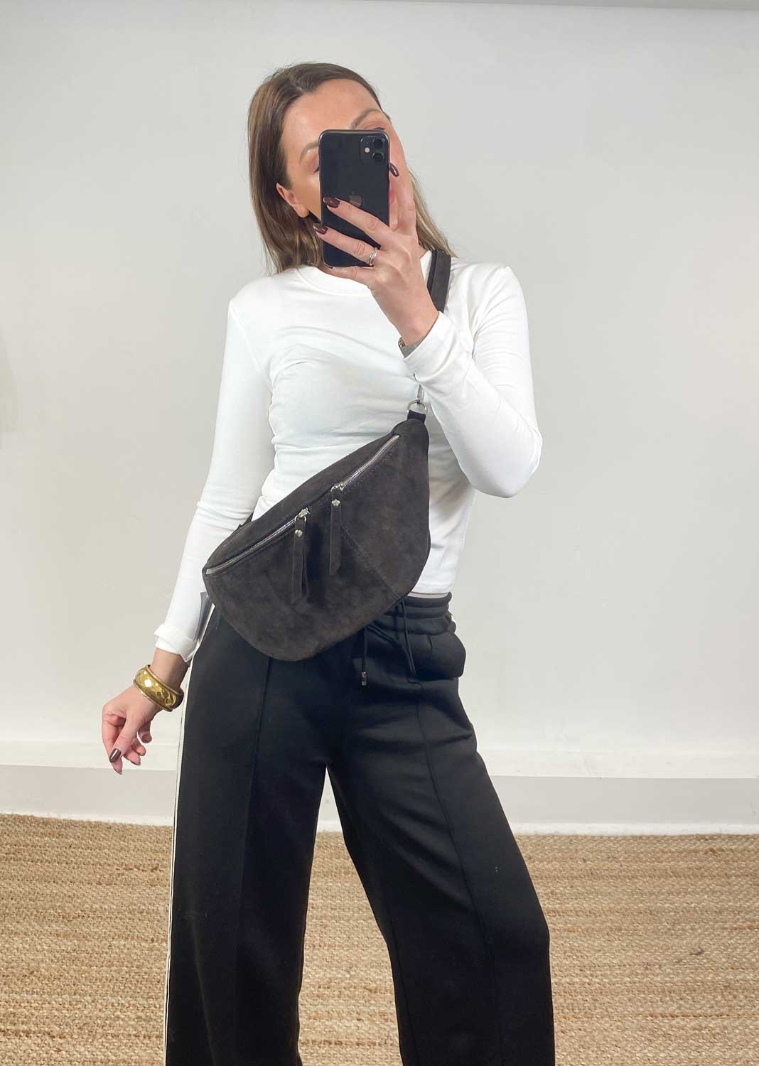 Suede Sling Bag Brown