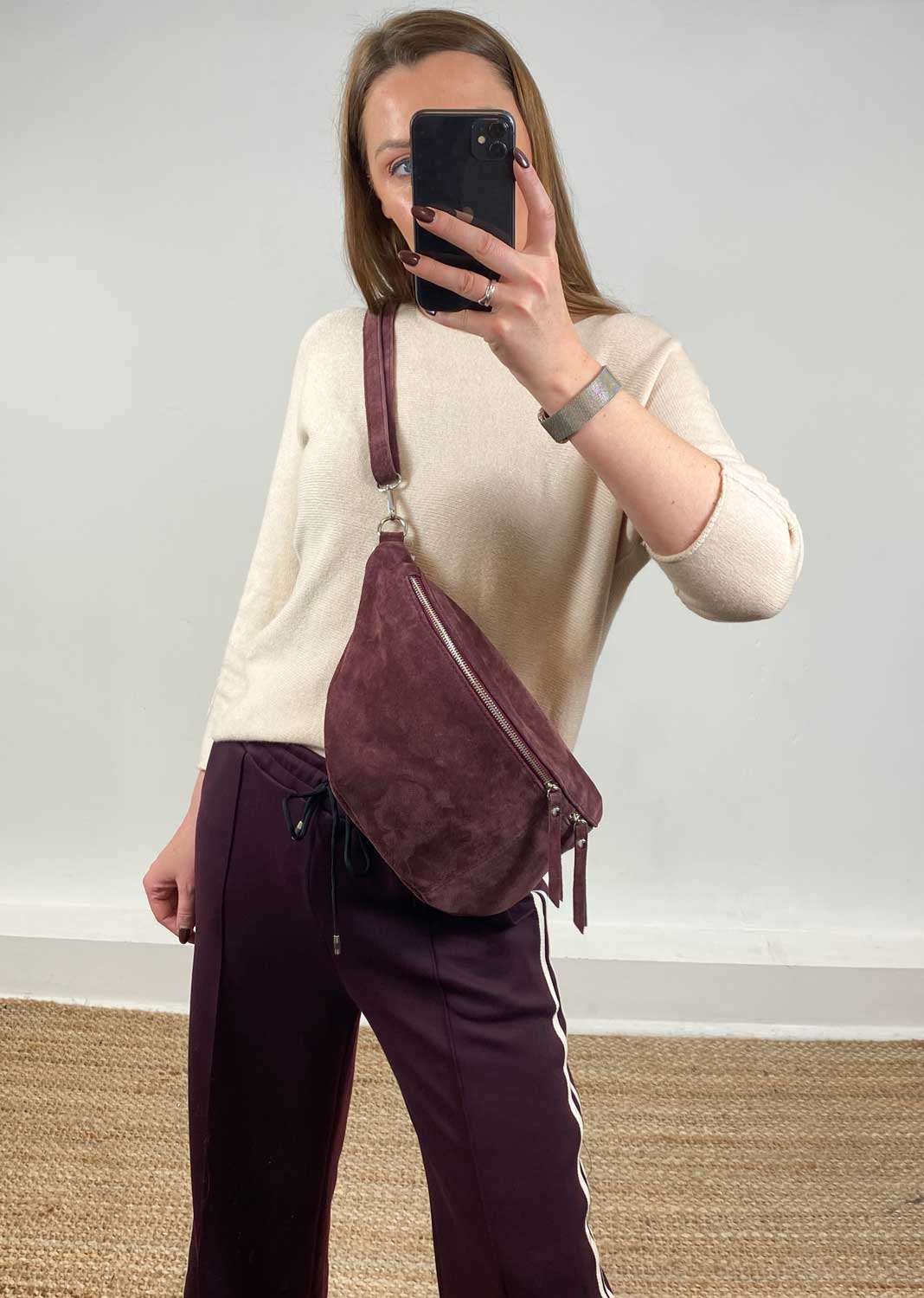Suede Sling Bag Burgundy