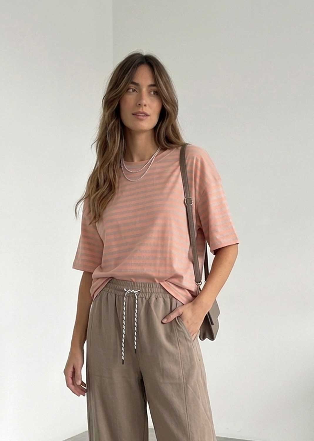 Susie Peach Taupe Stripe Tshirt