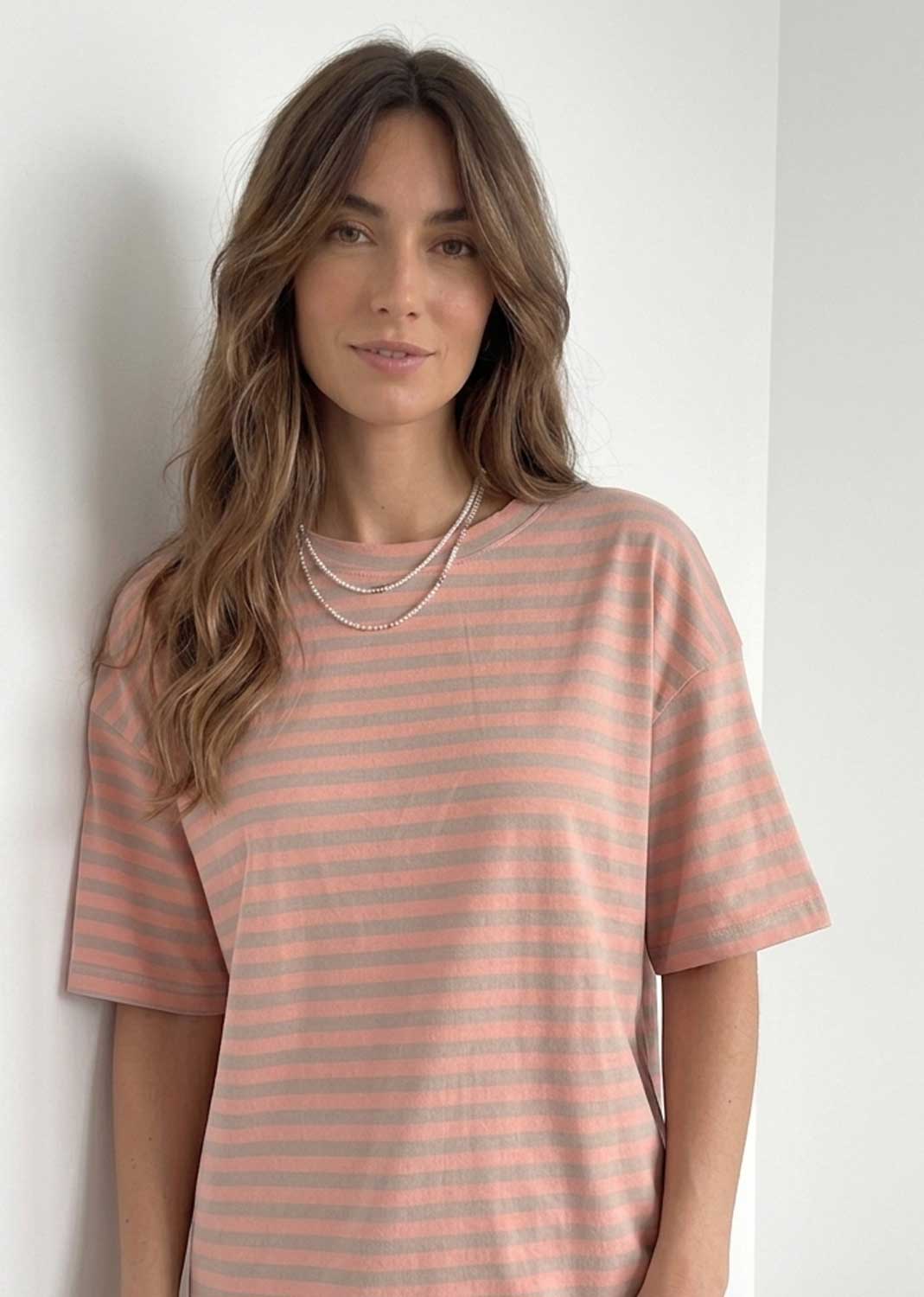 Susie Peach Taupe Stripe Tshirt