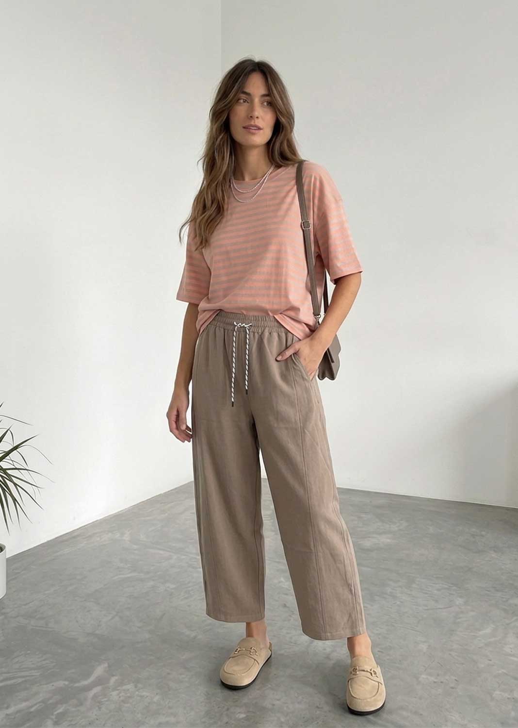 Susie Peach Taupe Stripe Tshirt