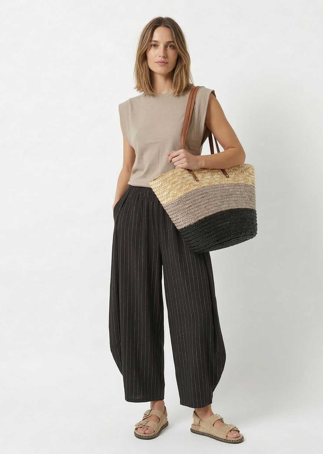 Tabitha Pinstripe Barrel Pants Black