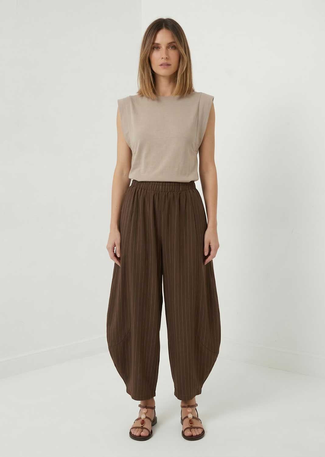 Tabitha Pinstripe Barrel Pants Brown