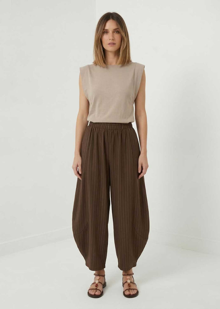 Tabitha Pinstripe Barrel Pants Brown