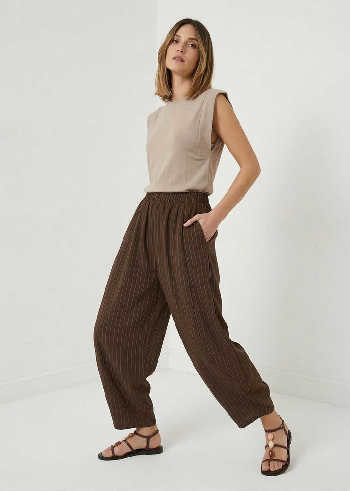 Tabitha Pinstripe Barrel Pants Brown