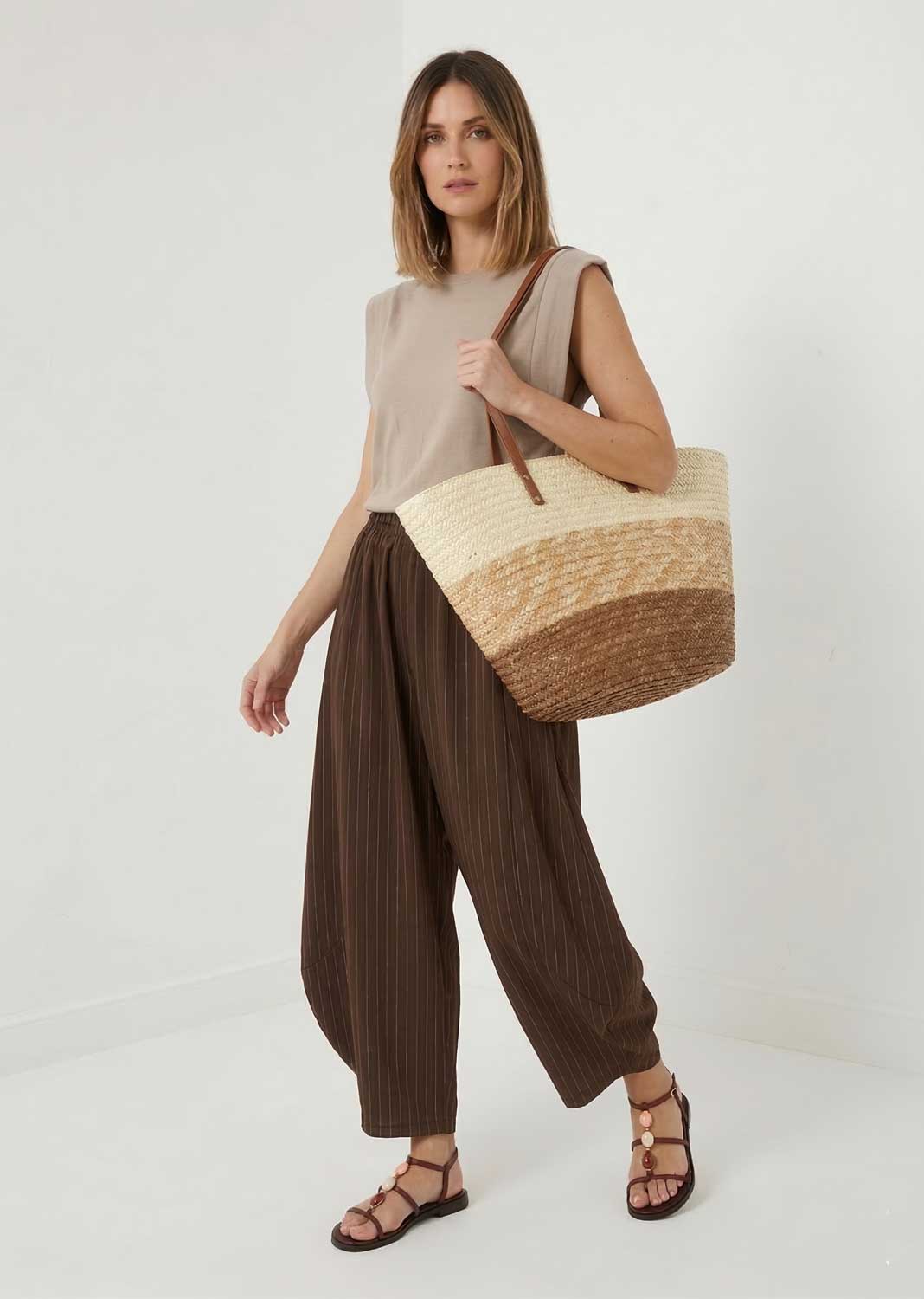 Tabitha Pinstripe Barrel Pants Brown
