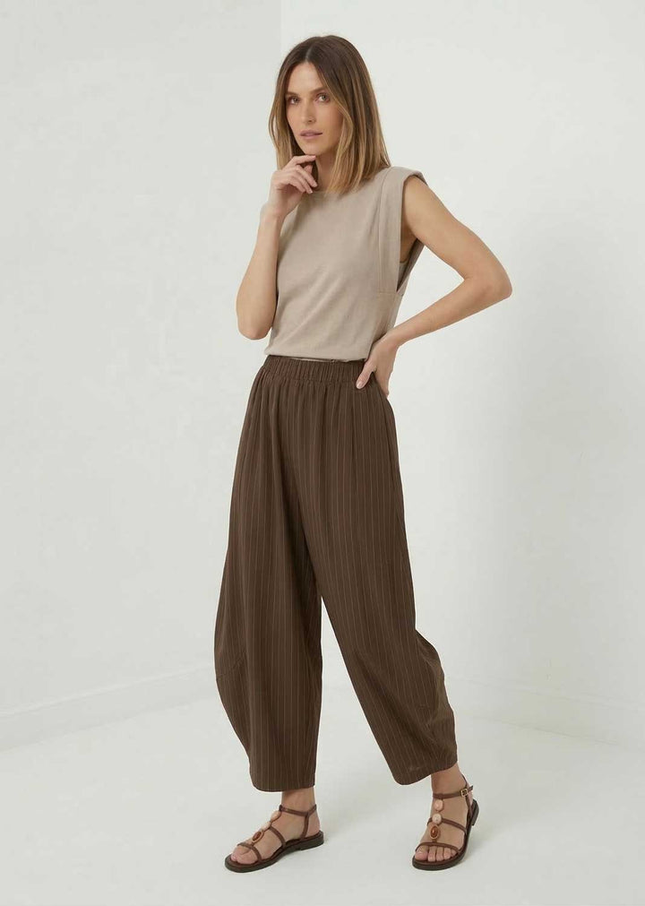 pinstripe barrel pants brown