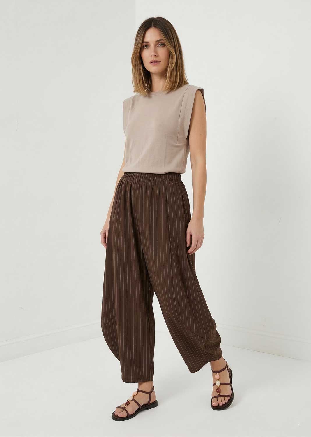 Tabitha Pinstripe Barrel Pants Brown