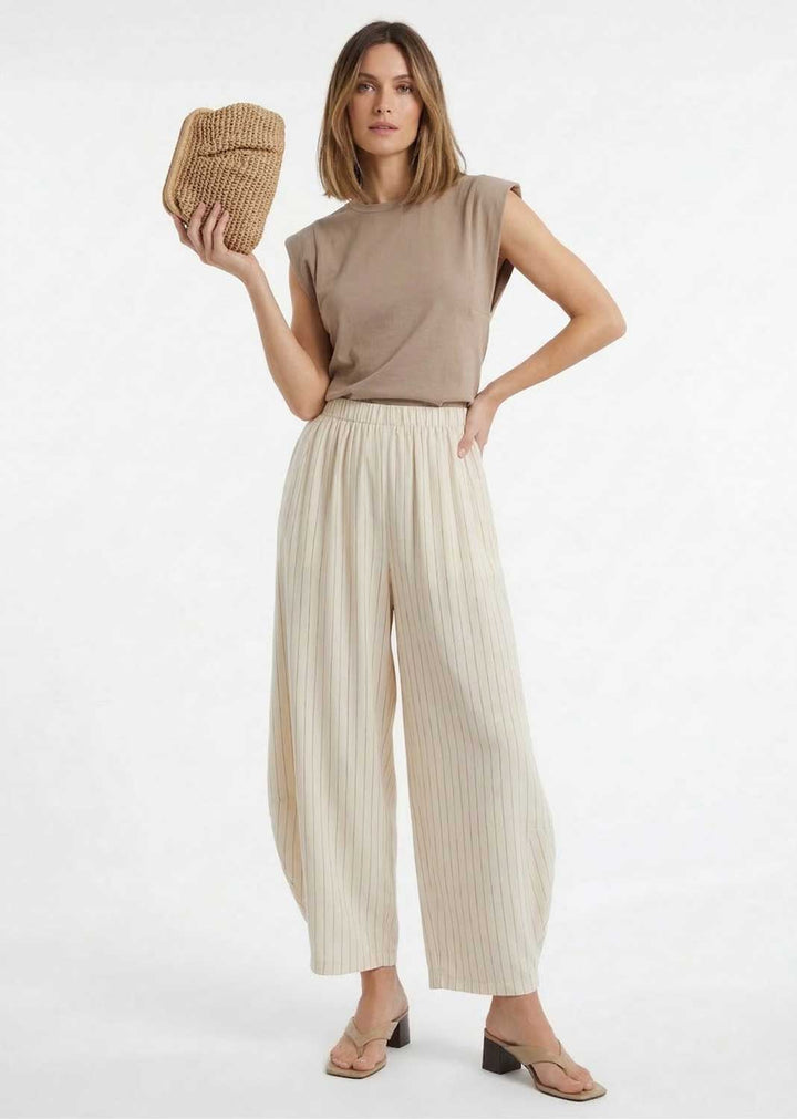 Tabitha Pinstripe Barrel Pants Ivory