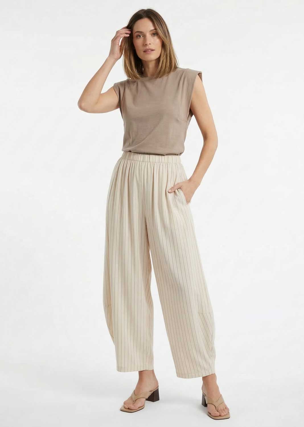 Tabitha Pinstripe Barrel Pants Ivory
