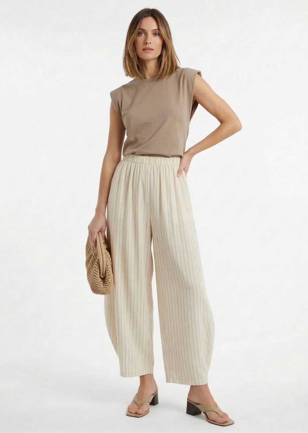 pinstripe barrel pants cream