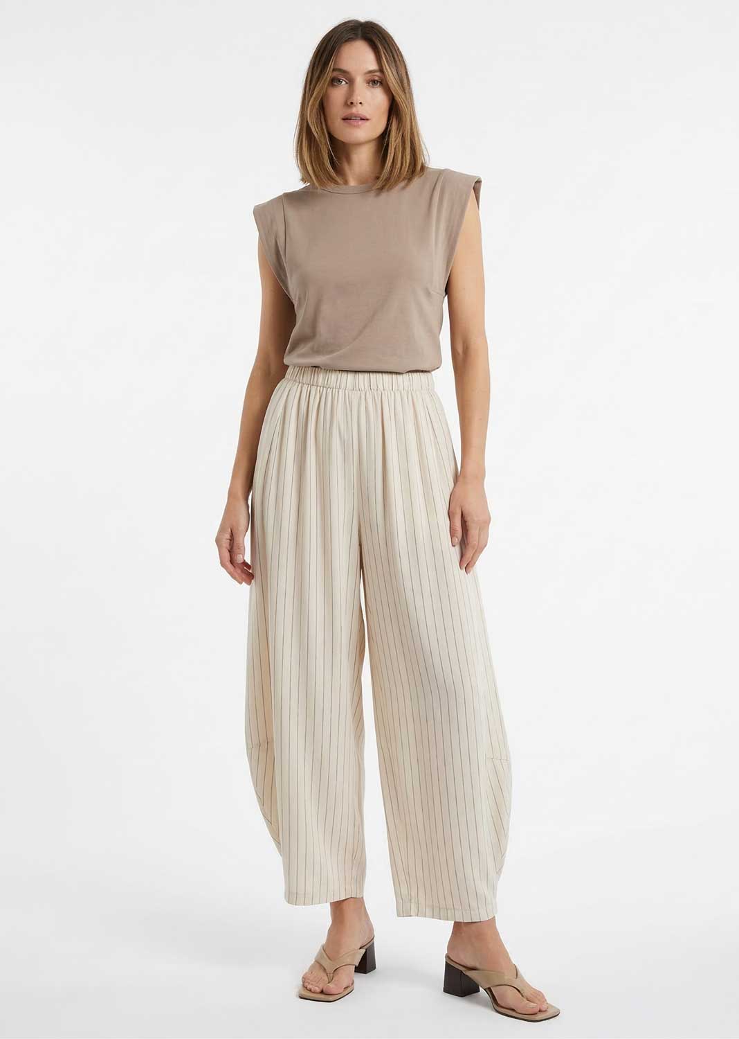 Tabitha Pinstripe Barrel Pants Ivory