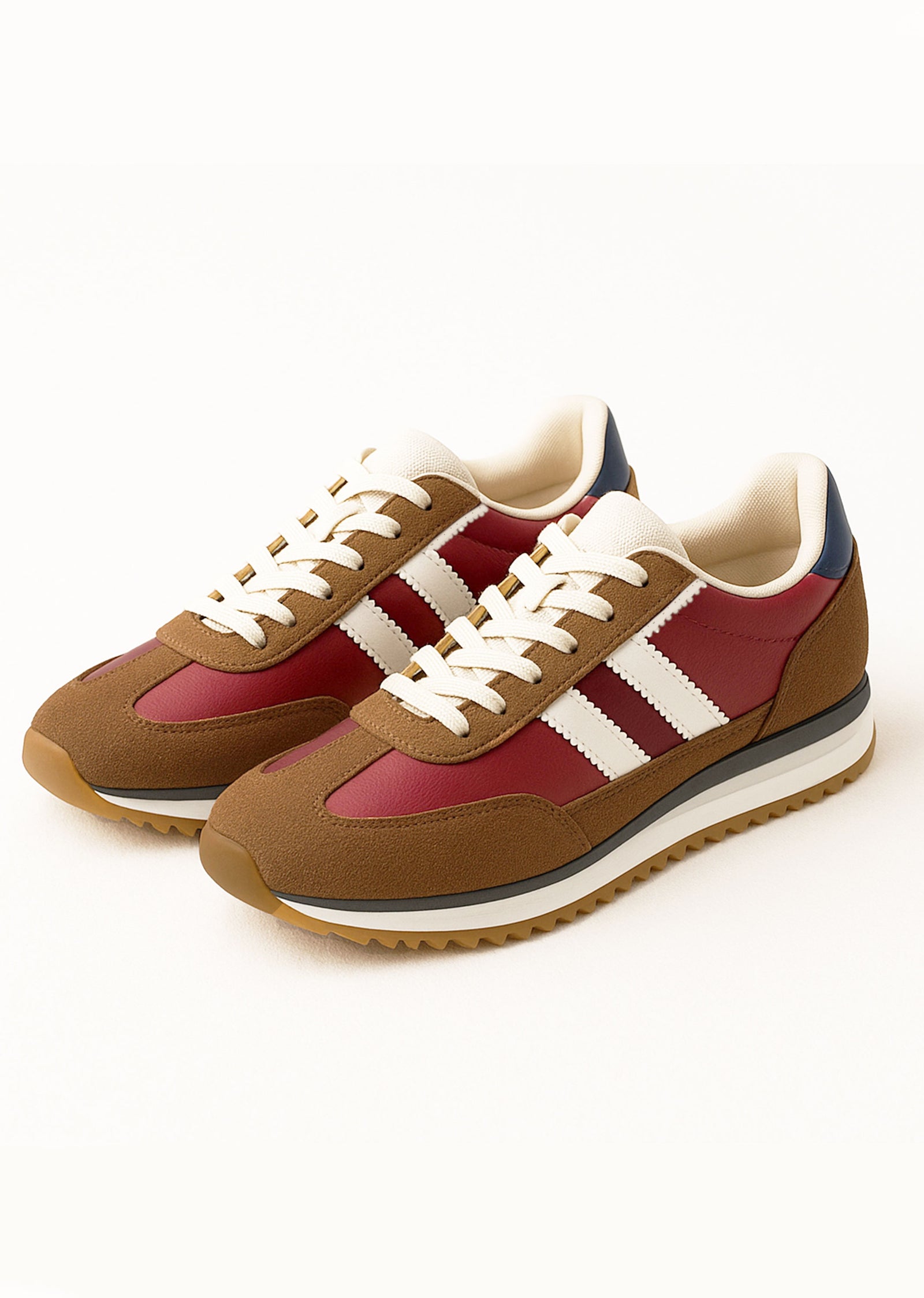 Burgundy Tan Contrast Trainers