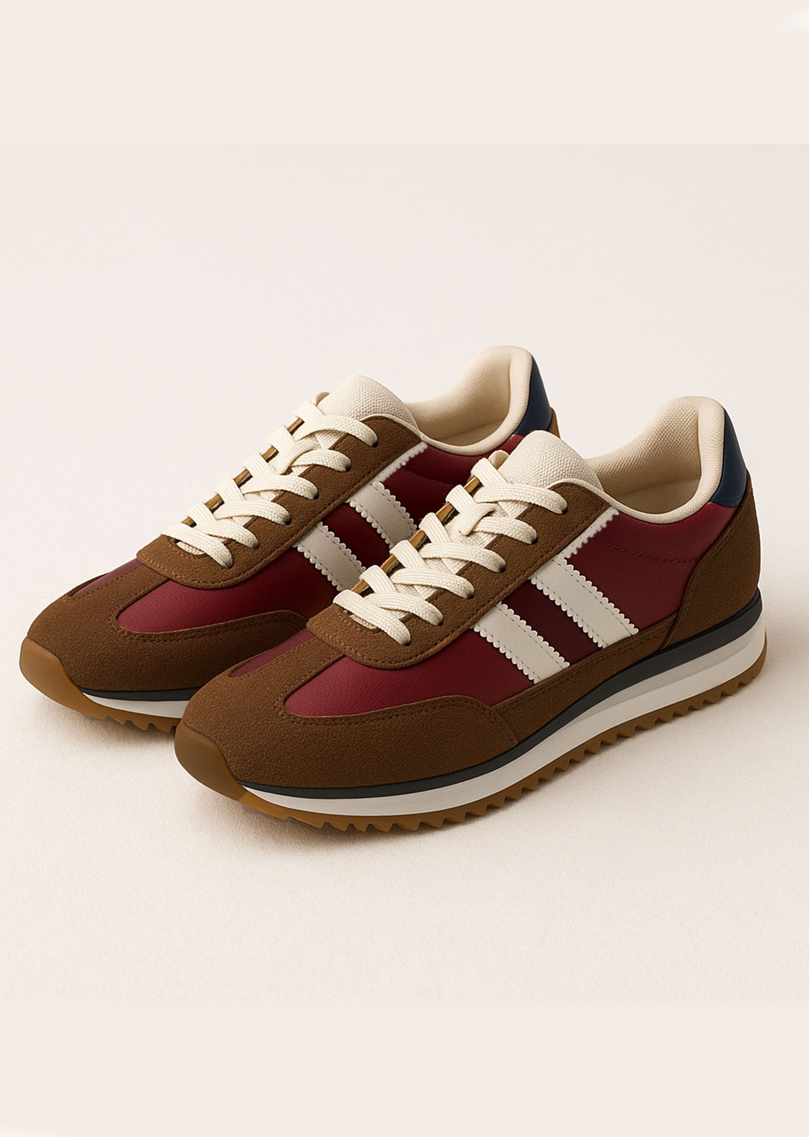 Oslo Burgundy Tan Contrast Trainers
