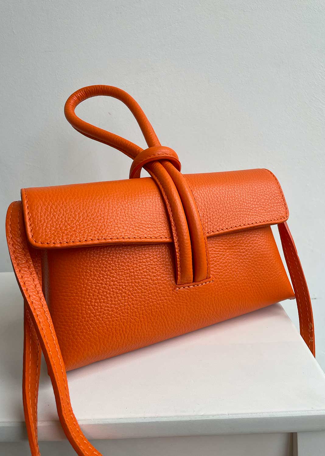 Tangerine Leather Loop Bag