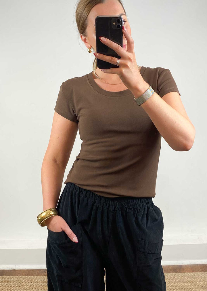 Tara Scoop Neck Tshirt Brown