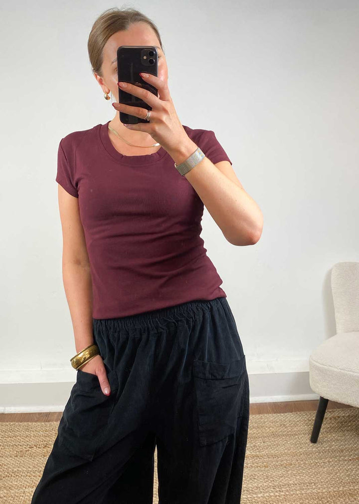 Tara Scoop Neck Tshirt Burgundy