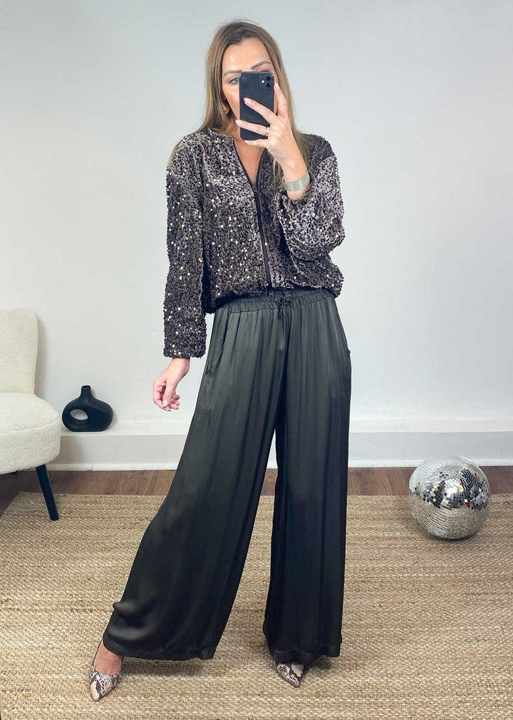 Brooke Silky Tie Waist Pants in Espresso Brown