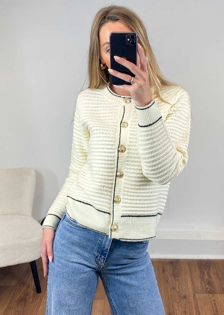 Cream Cardigan with Gold Buttons