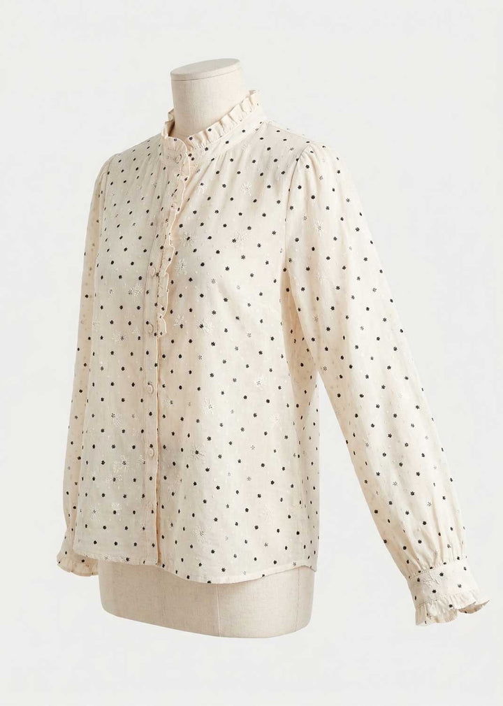 Vivian Cream Embroidered Polka Dot Blouse