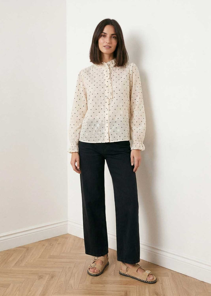 Vivian Cream Embroidered Polka Dot Blouse
