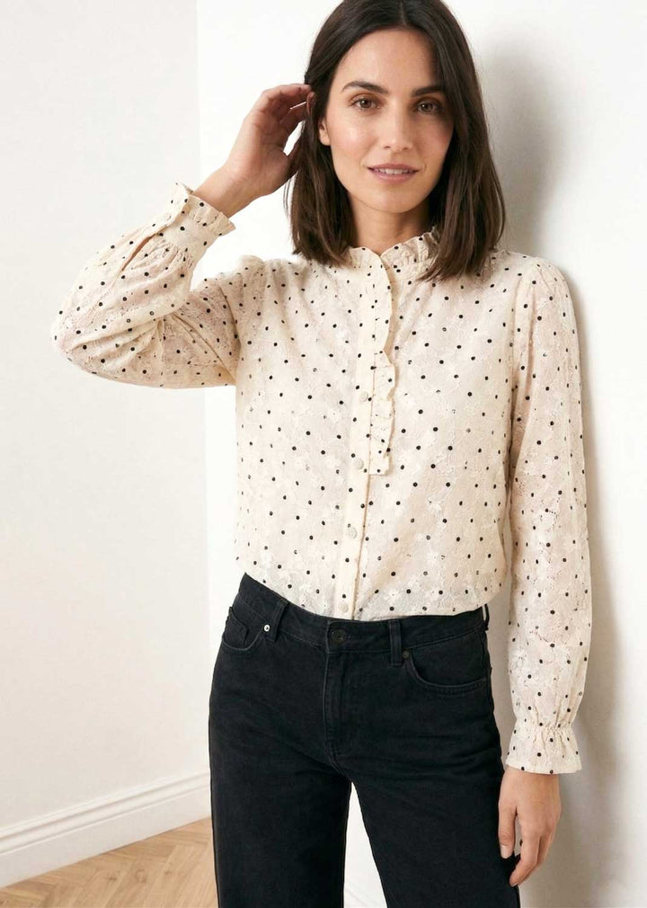 Vivian Cream Embroidered Polka Dot Blouse