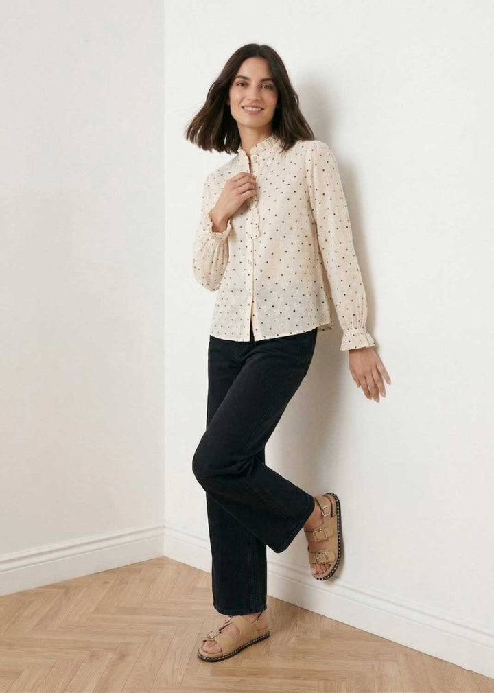 Vivian Cream Embroidered Polka Dot Blouse