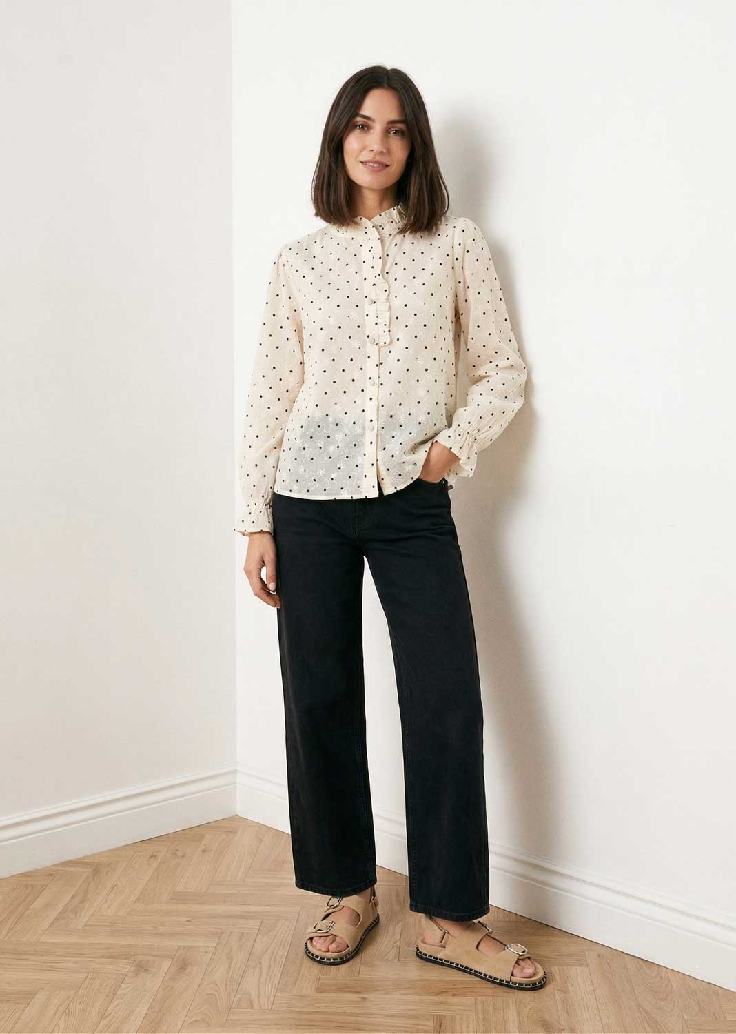 Vivian Cream Embroidered Polka Dot Blouse