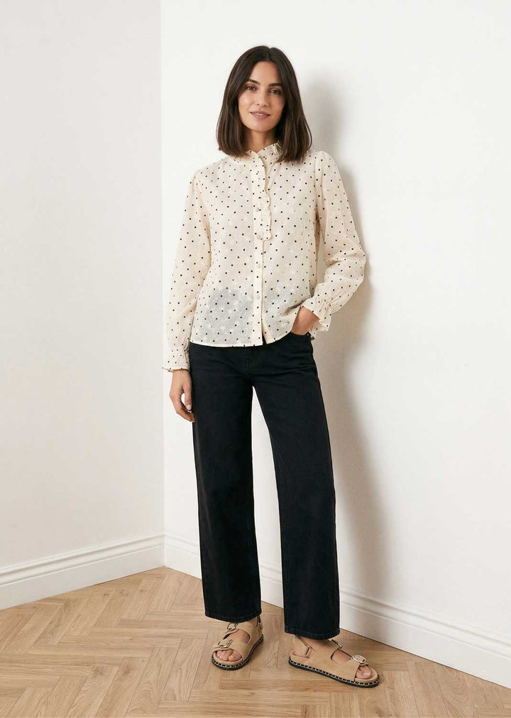 Vivian Cream Embroidered Polka Dot Blouse