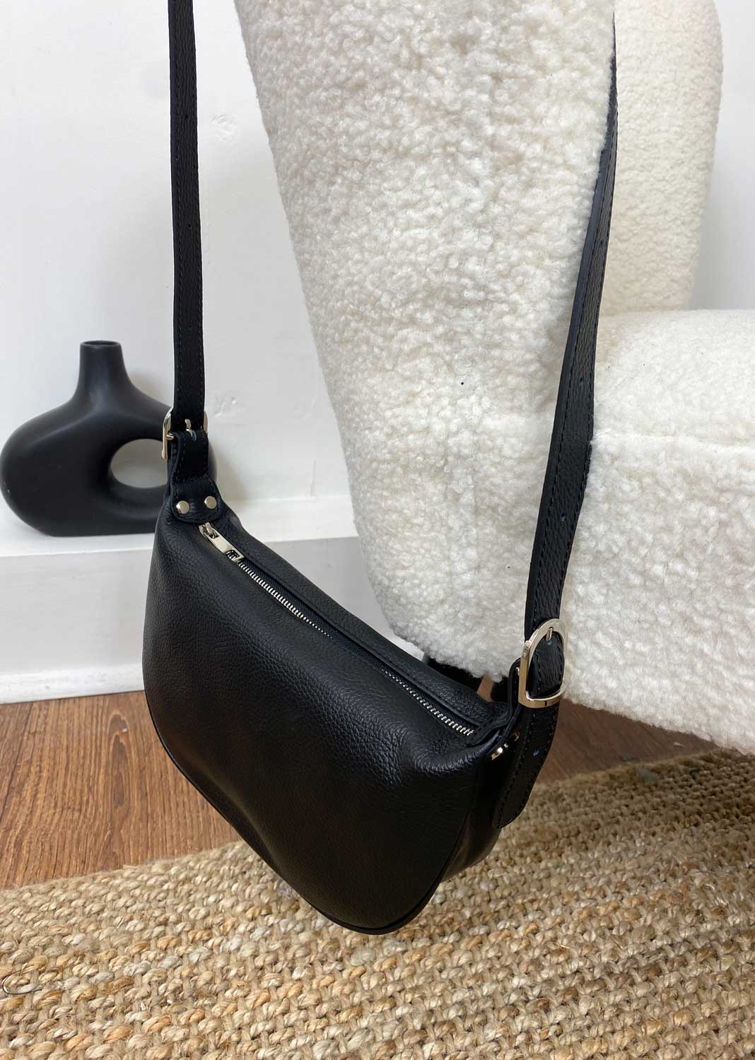 Whisper Leather Sling Bag in Black