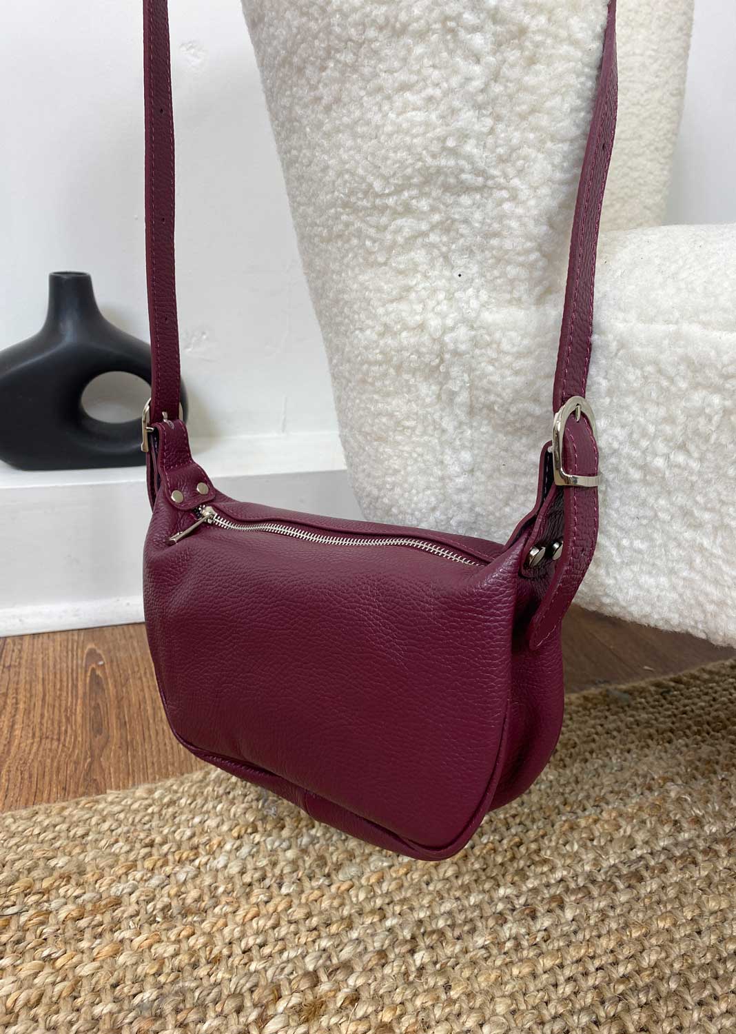 Whisper Leather Sling Bag in Burgundy