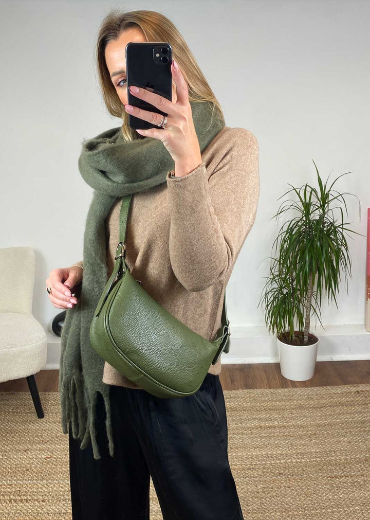 Whisper Leather Sling Bag in Khaki