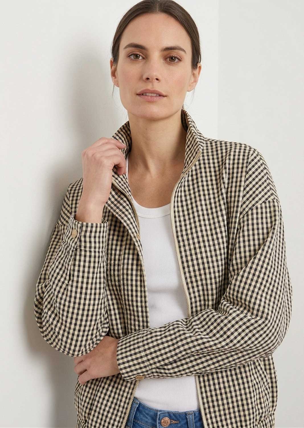 Zoya Gingham Funnel Neck Jacket