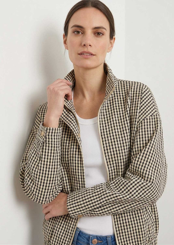 Zoya Gingham Funnel Neck Jacket