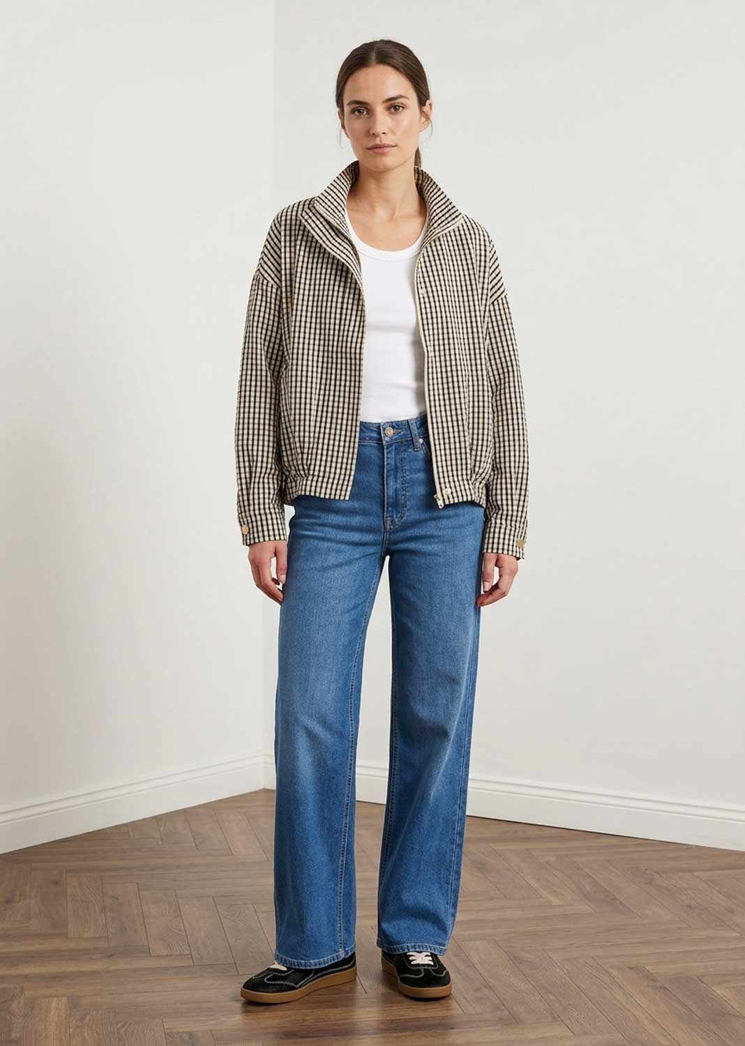 Zoya Gingham Funnel Neck Jacket