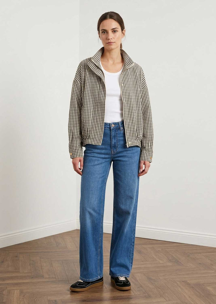 Zoya Gingham Funnel Neck Jacket