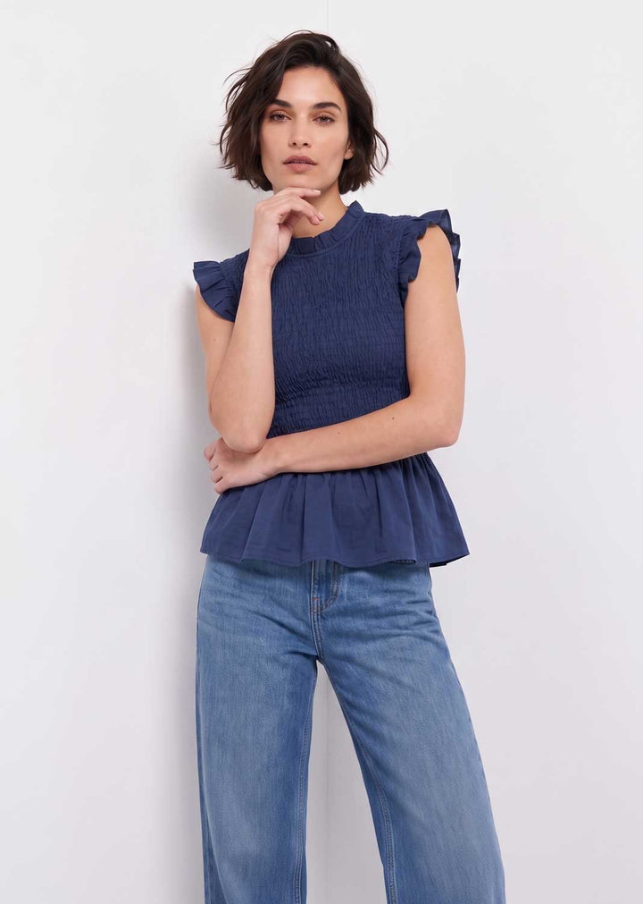 navy shirred top 