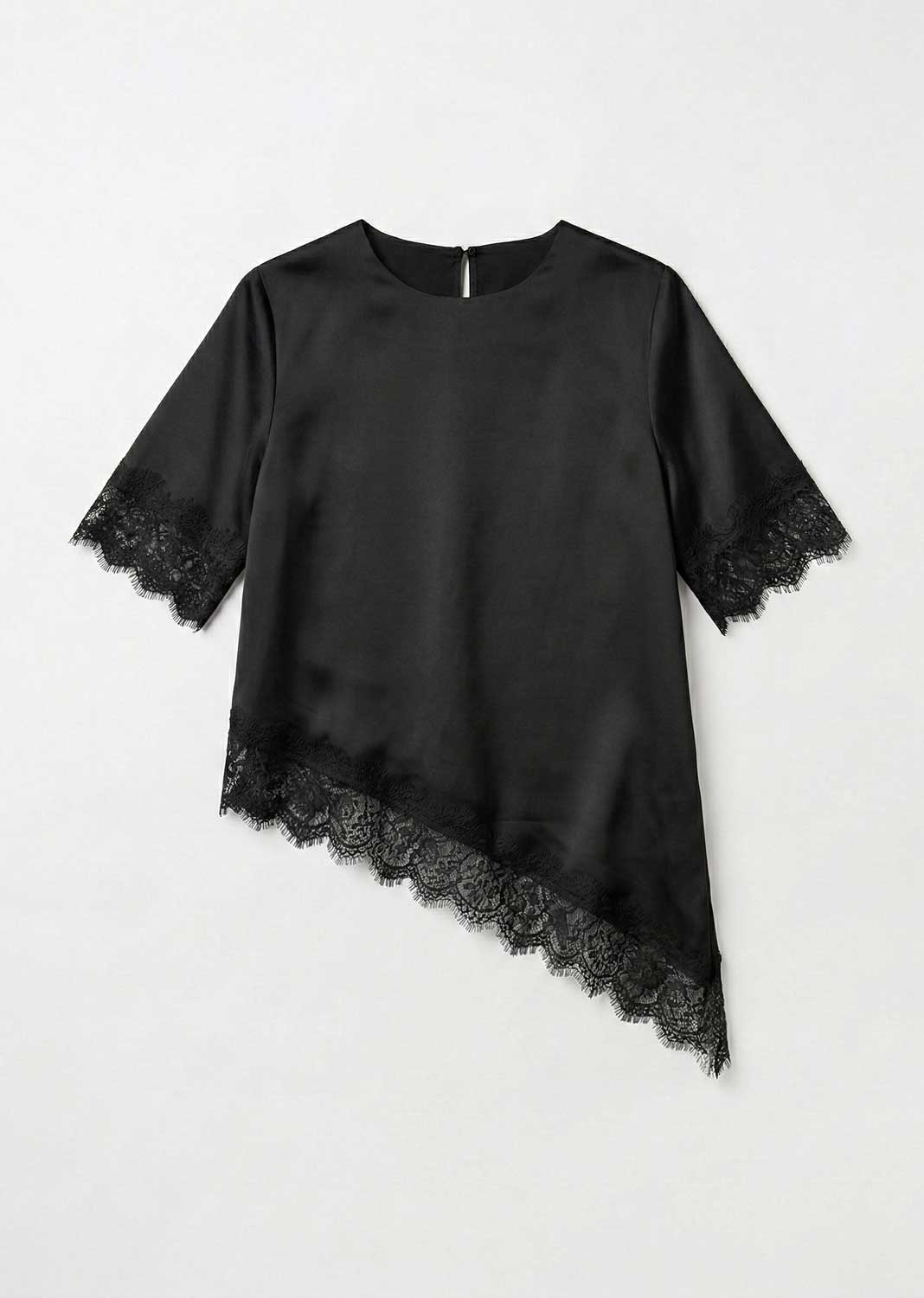 Amalia Silky Lace Asymmetric Top Black