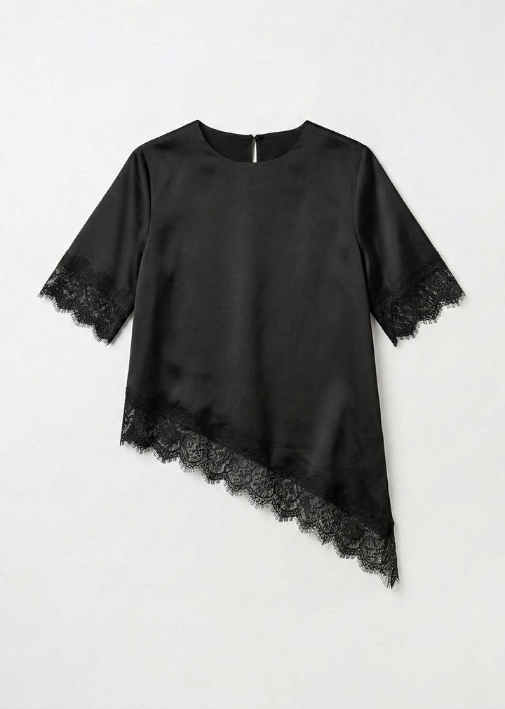 Amalia Silky Lace Asymmetric Top Black