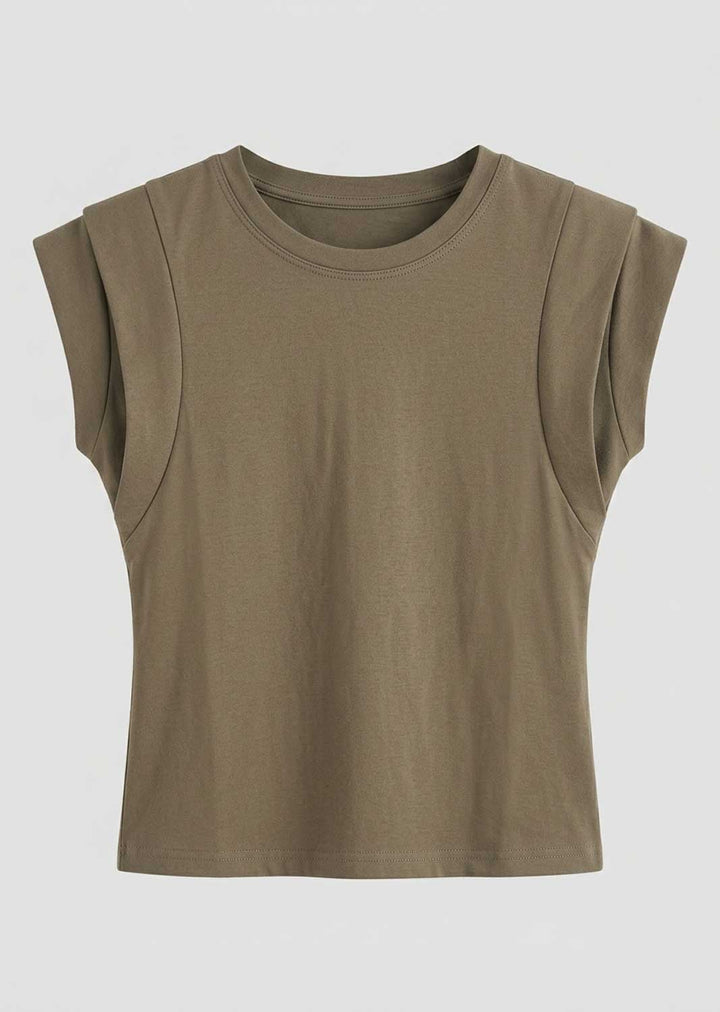 khaki extended shoulder tshirt 

